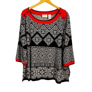 Alfred Dunner Woman Red, White & Black Geometric Print Top, Plus Size  2X